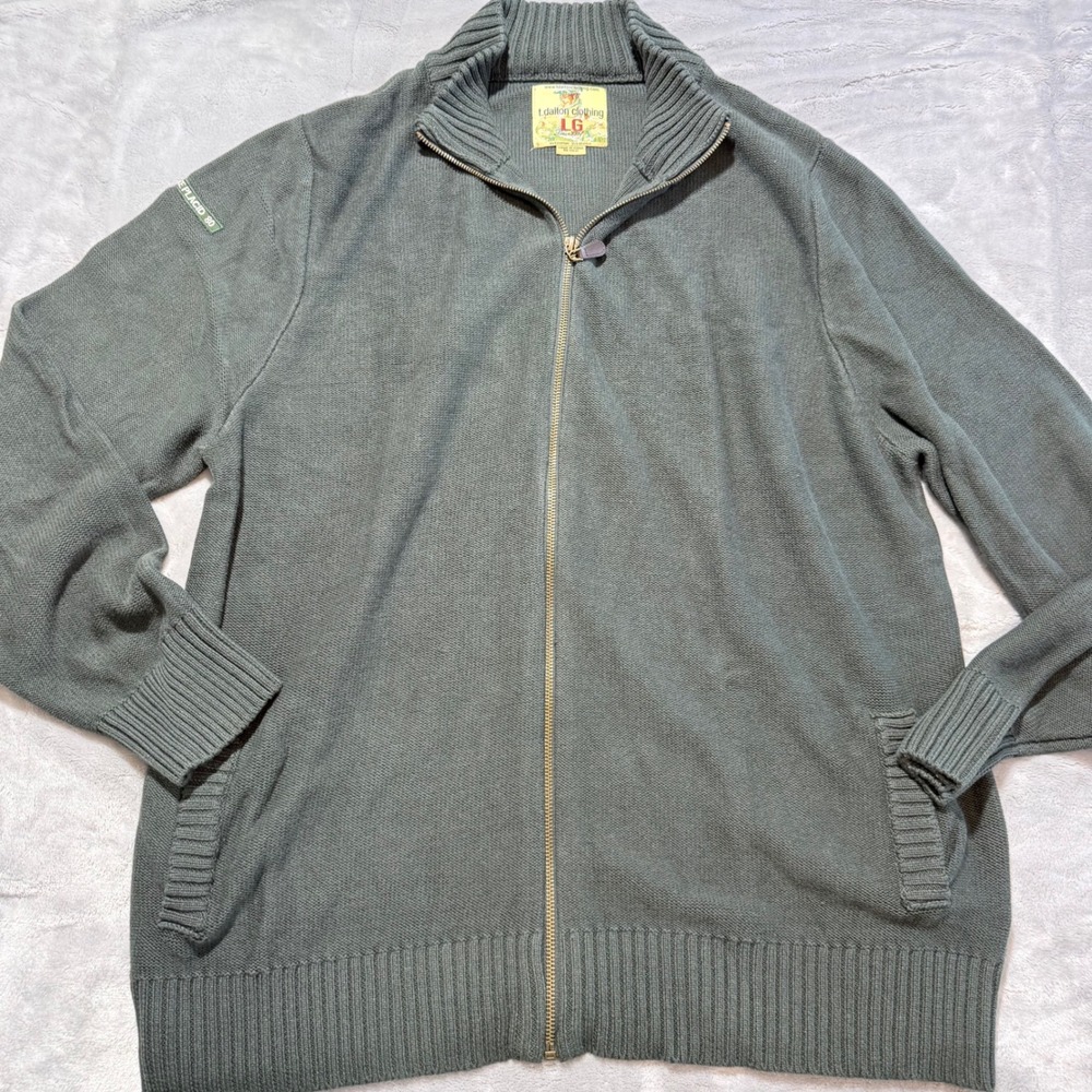 T.DALTON CLOTHING Full Zip Knit‎ Sweater Jacket Men's Large Green Cotton Viscose